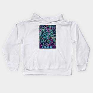 Cologne Neon City Map, Cologne Minimalist City Map Art Print Kids Hoodie